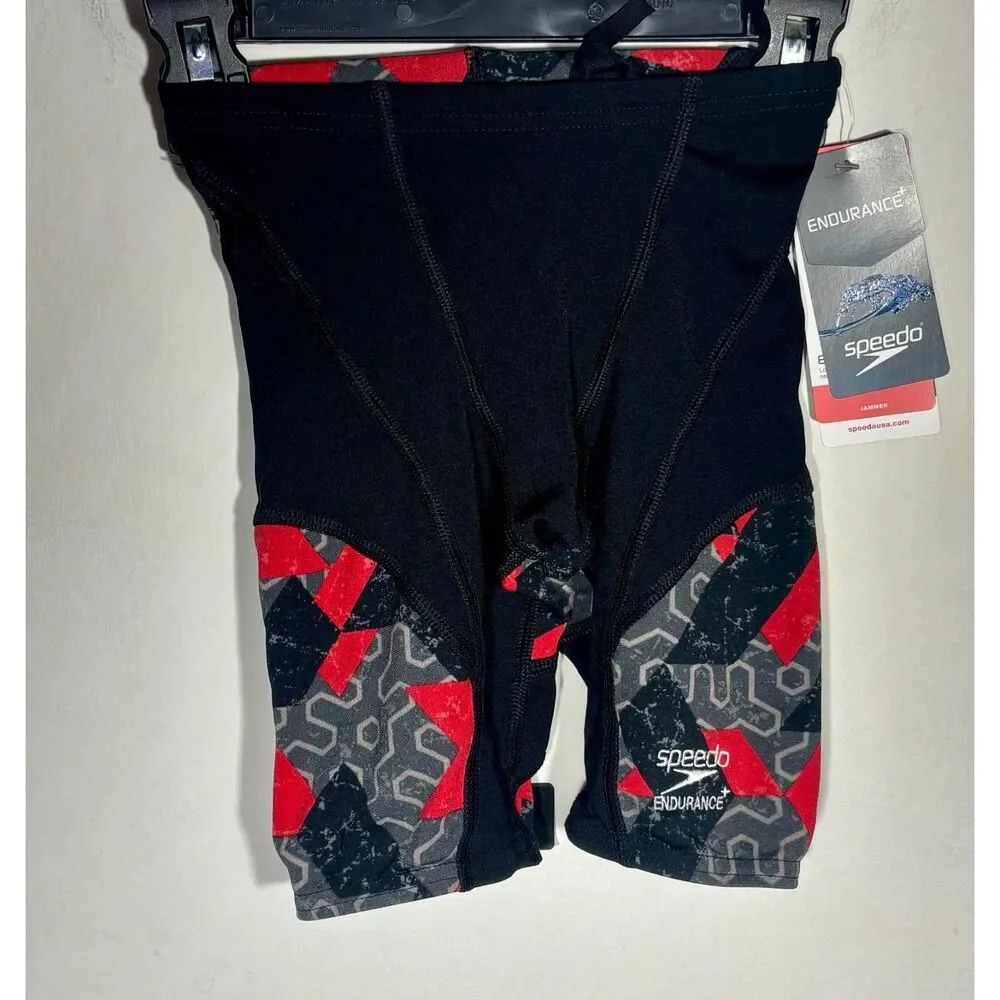 Speedo Endurance+ Youth 22 Jammer Black Red Gray Competition Swimsuit NWT